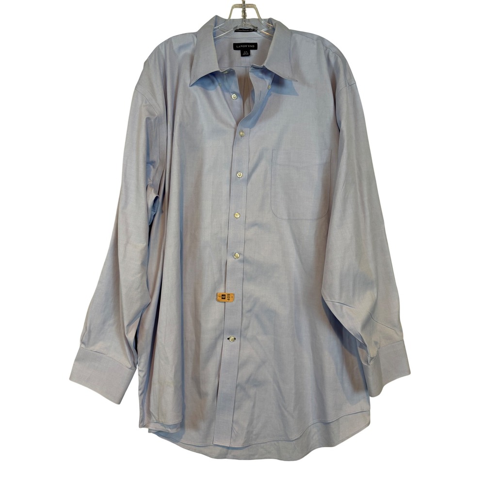 Lands End Mens No Iron Pinpoint Oxford Shirt Light Blue 19-35 Long Sleeve Preppy